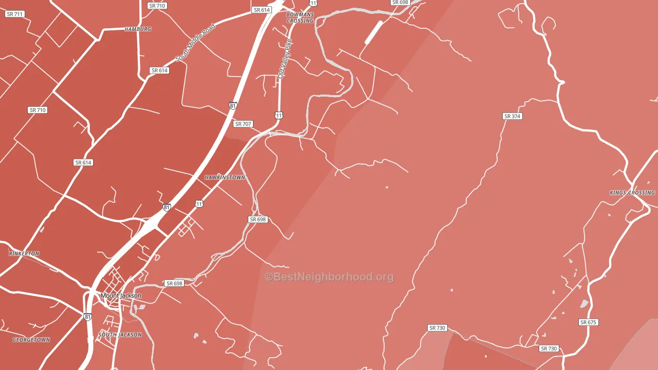 Hawkinstown, VA block-group political-lean map