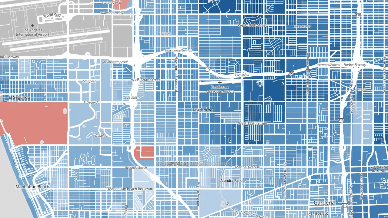 Hawthorne, CA block-group political-lean map