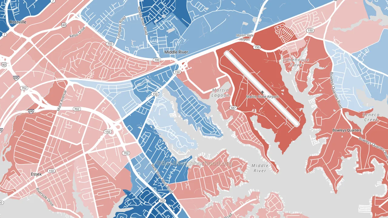 Hawthorne, Middle River, MD block-group political-lean map