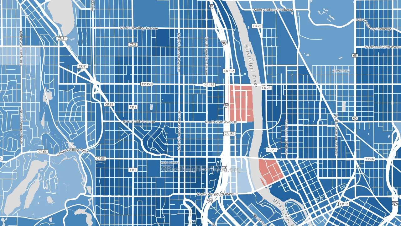 Hawthorne, Minneapolis, MN block-group political-lean map