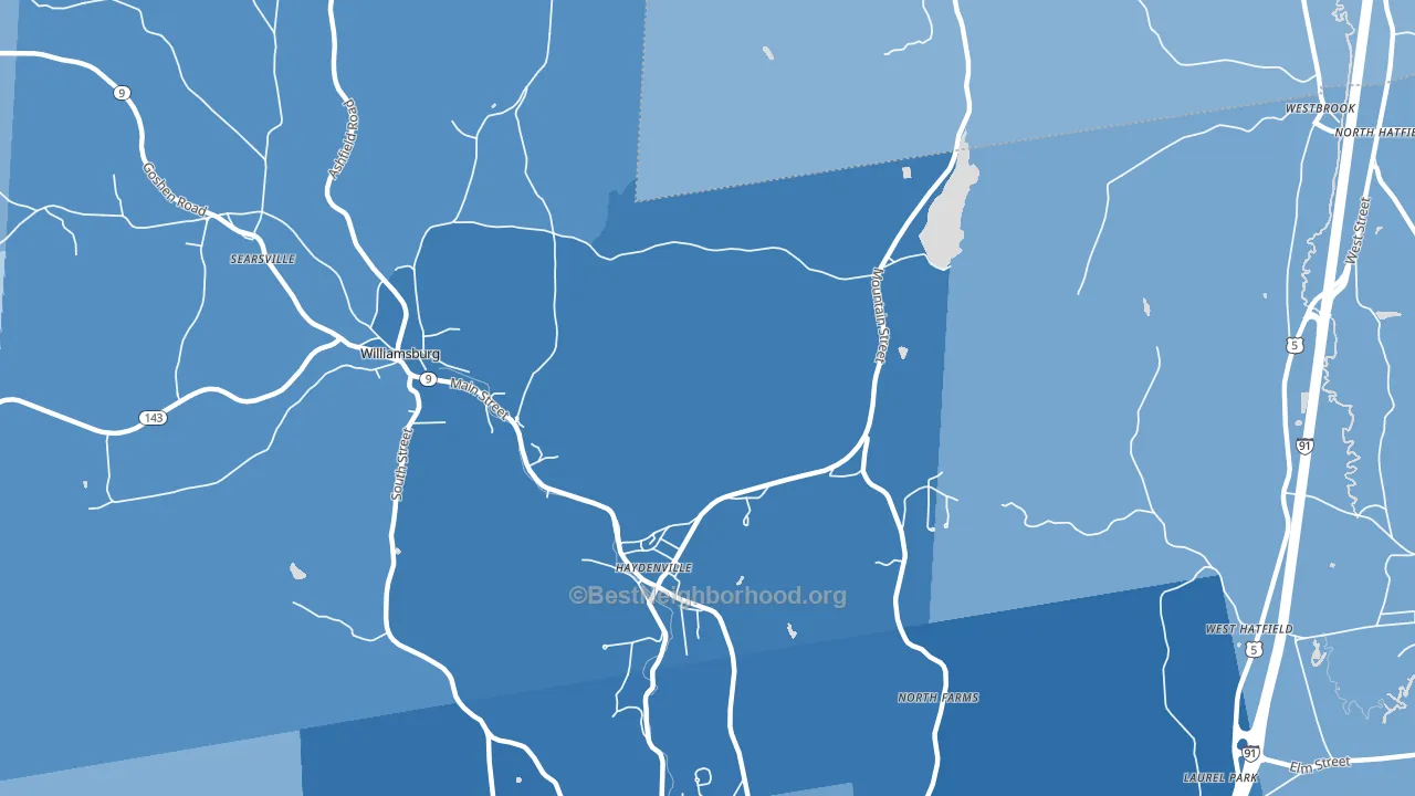 Haydenville, MA block-group political-lean map