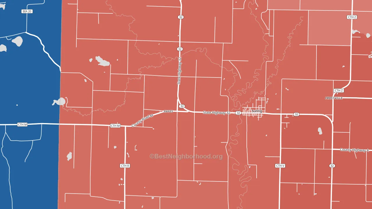 Hayes, WI block-group political-lean map
