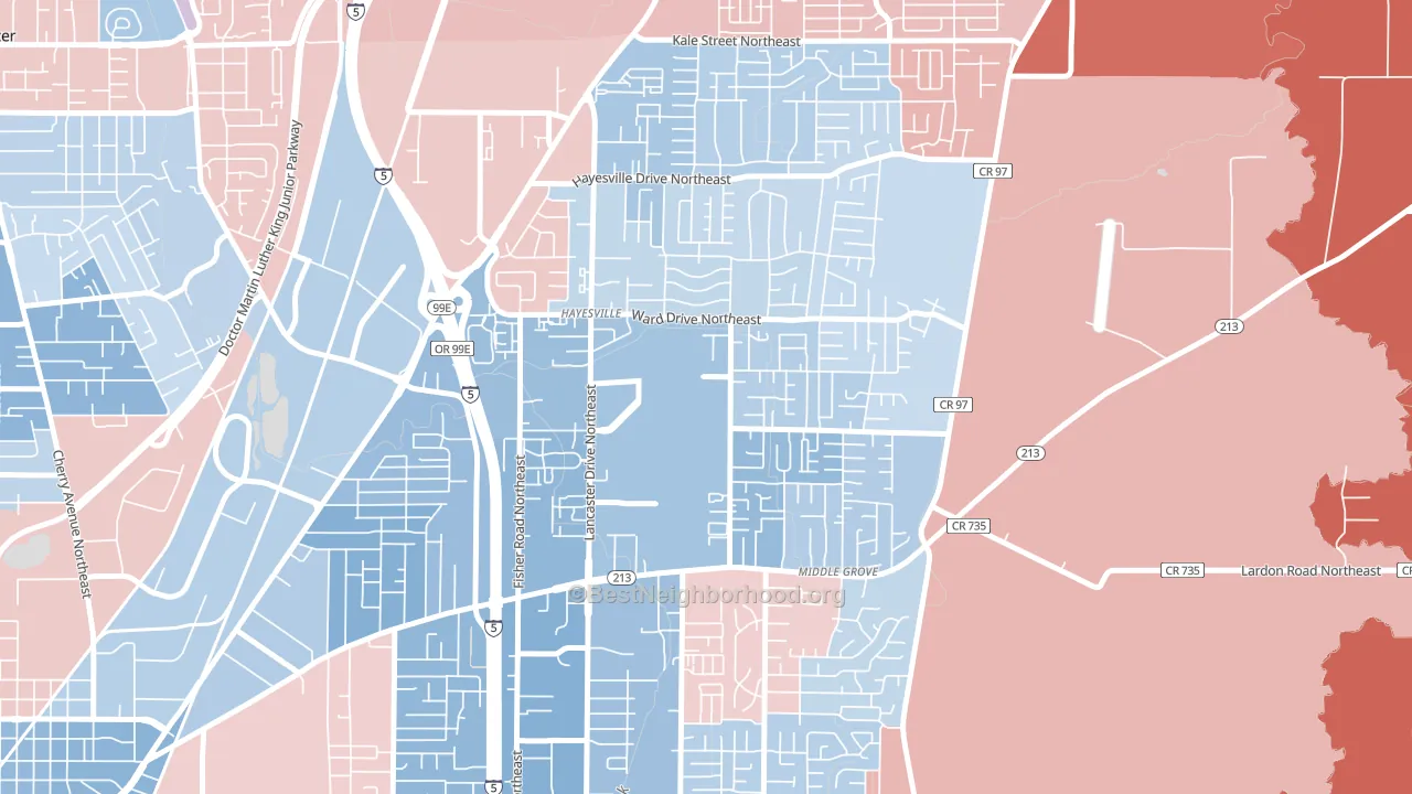 Hayesville, OR block-group political-lean map