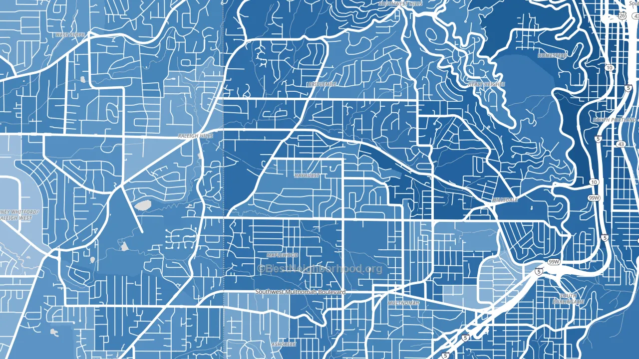 Hayhurst, Portland, OR block-group political-lean map