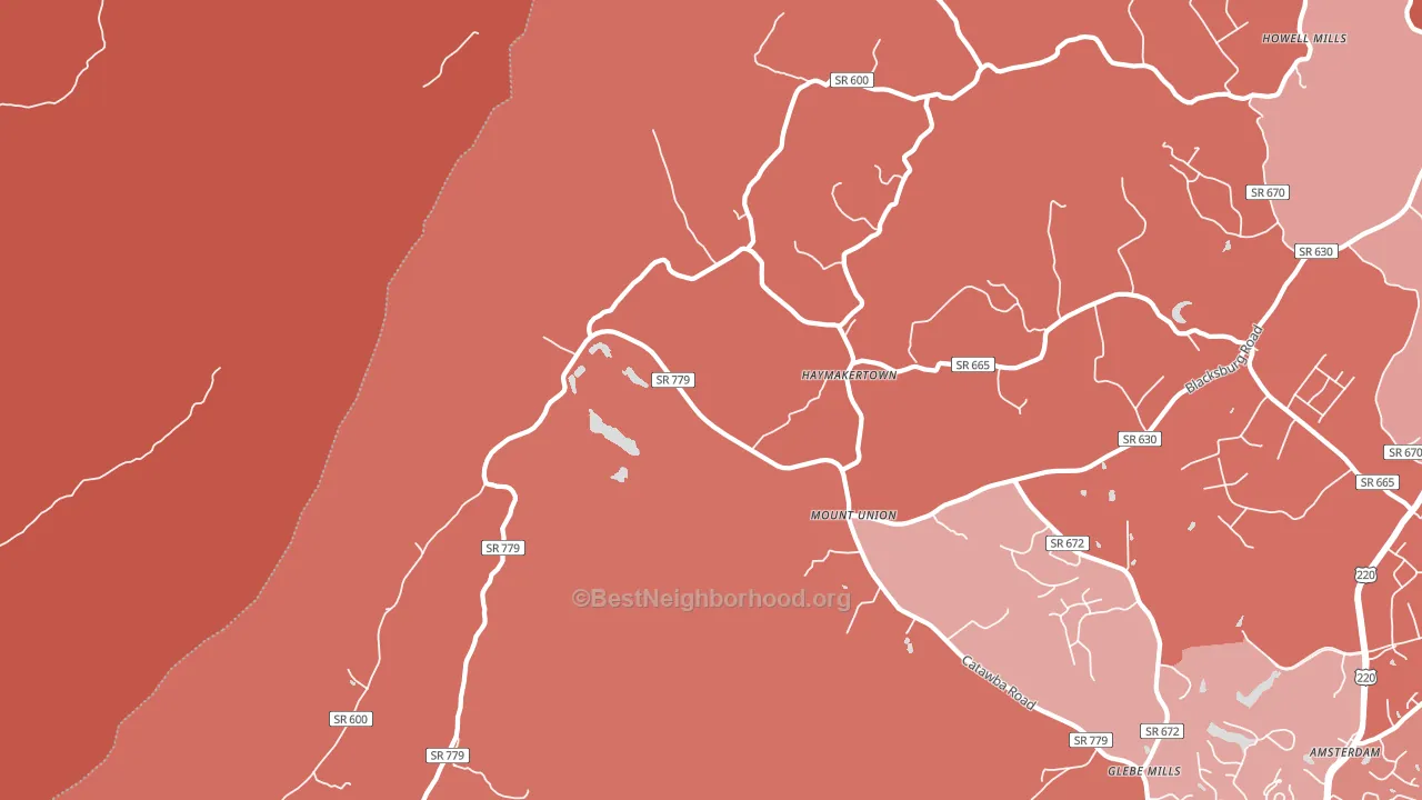 Haymakertown, VA block-group political-lean map
