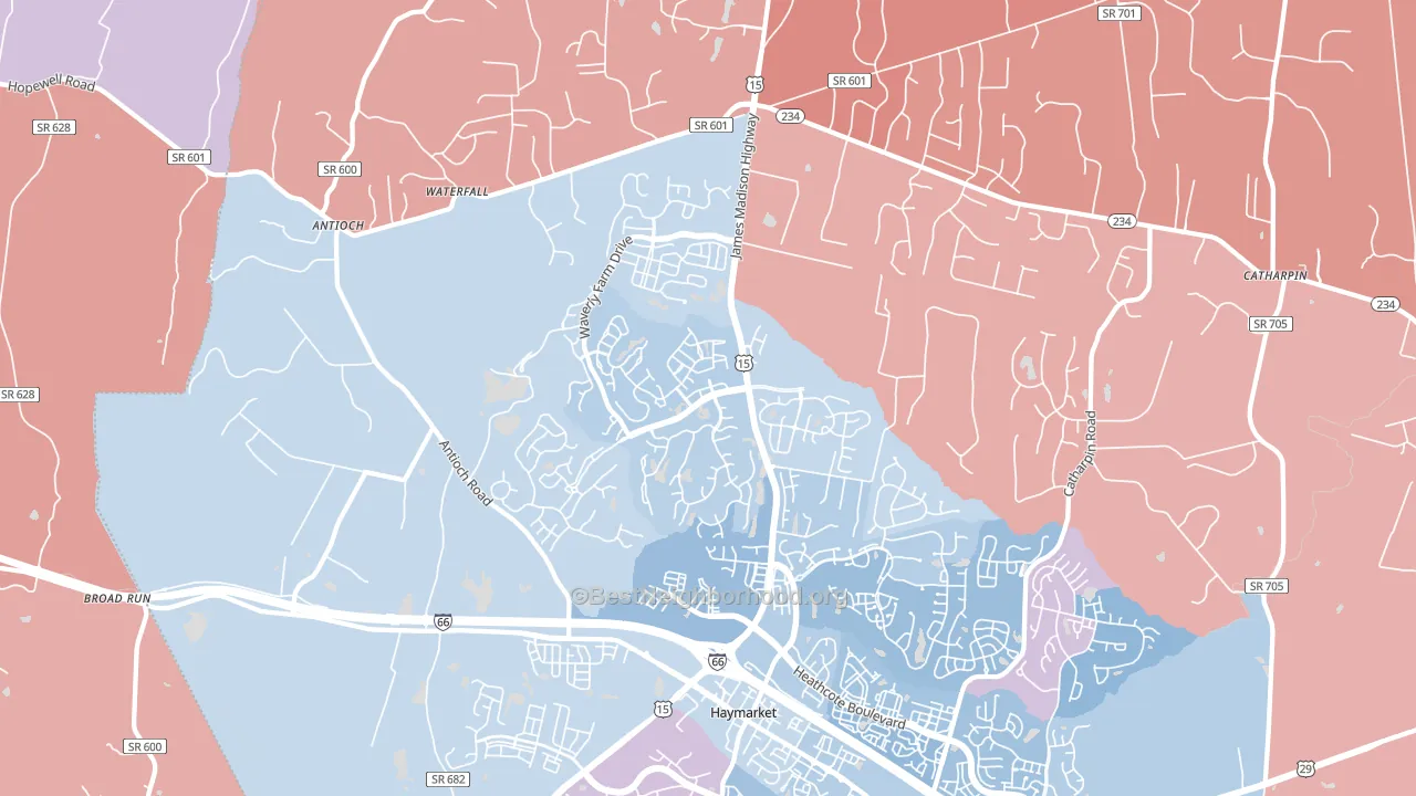 Haymarket, VA block-group political-lean map
