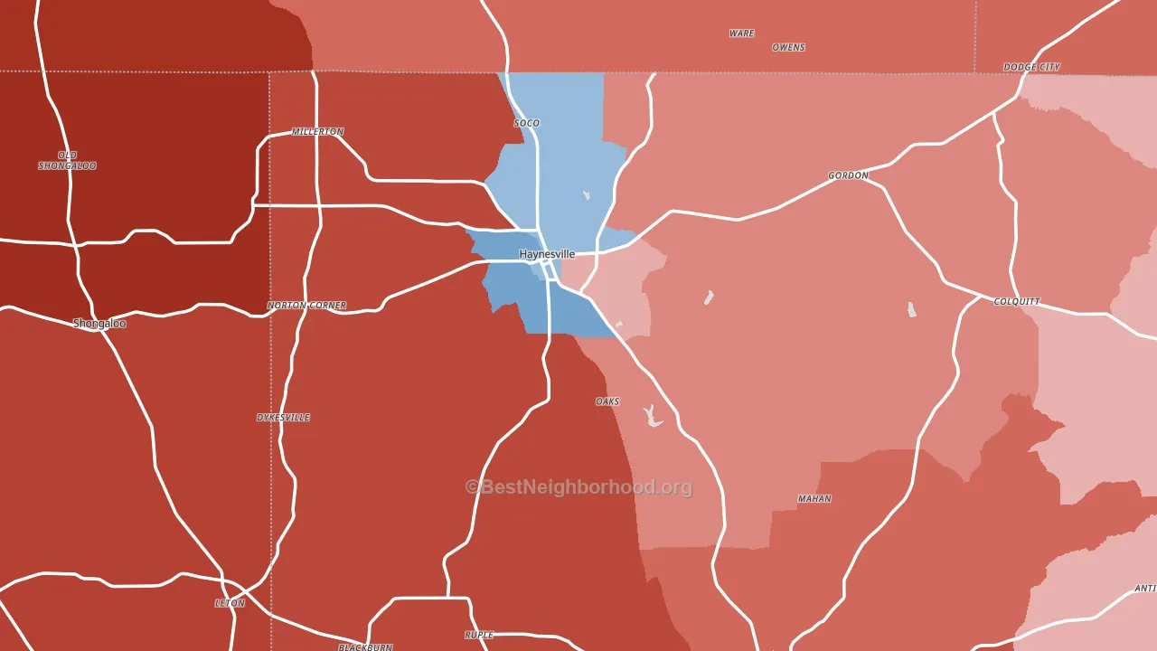 Haynesville, LA block-group political-lean map