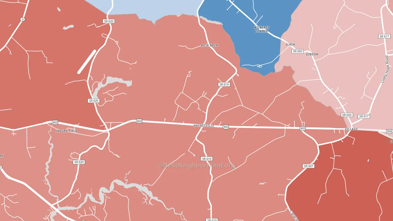 Haynesville, VA block-group political-lean map