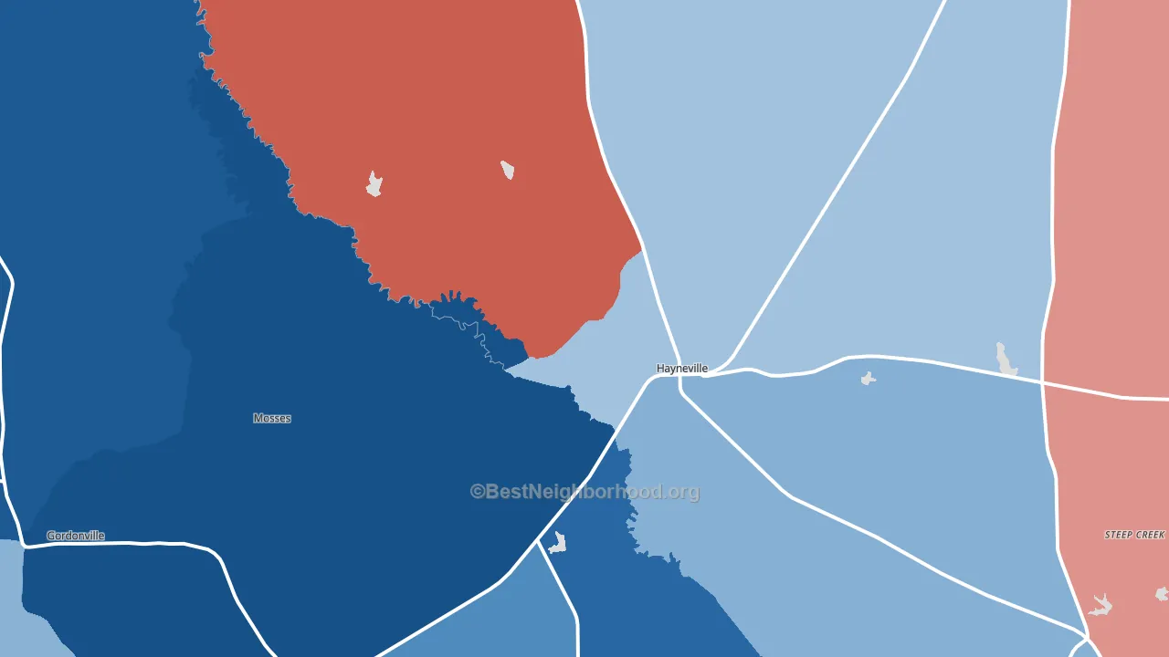 Hayneville, AL block-group political-lean map