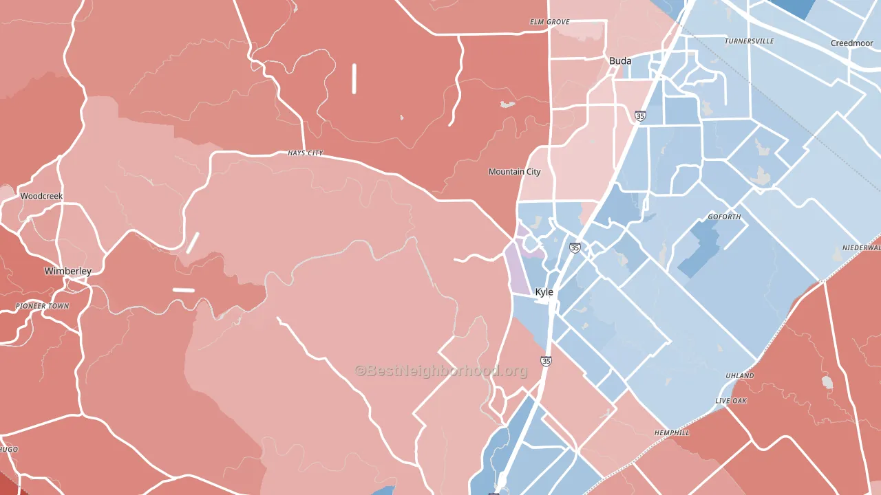 Hays County, TX block-group political-lean map
