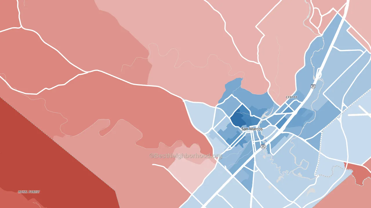 Hays, TX block-group political-lean map