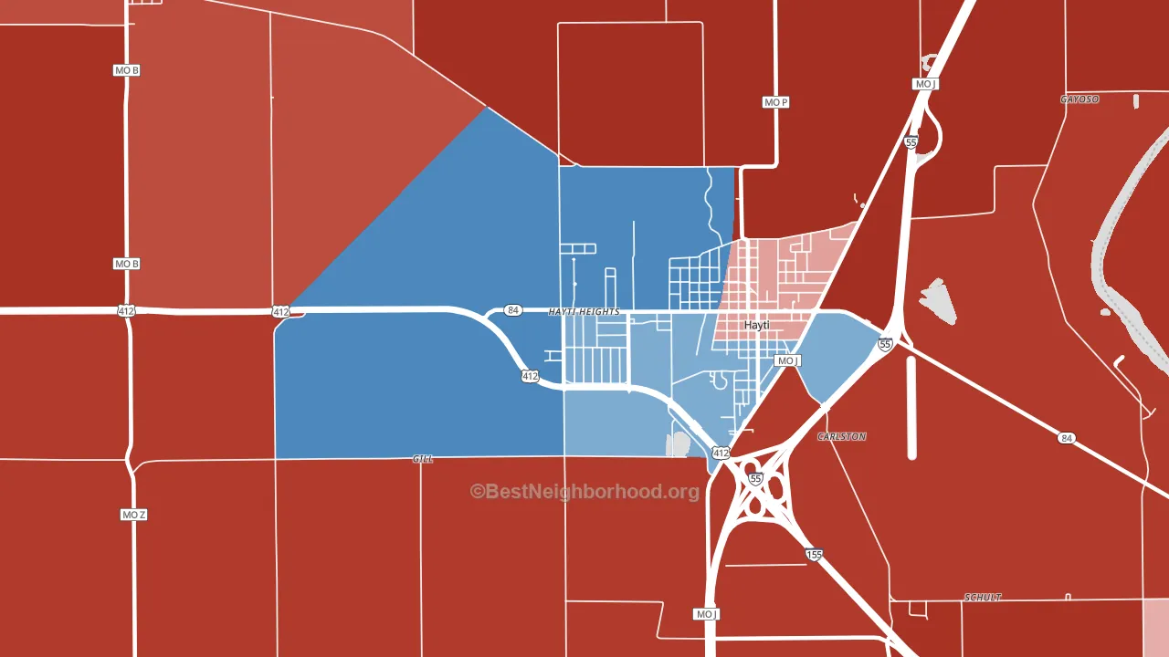 Hayti Heights, MO block-group political-lean map