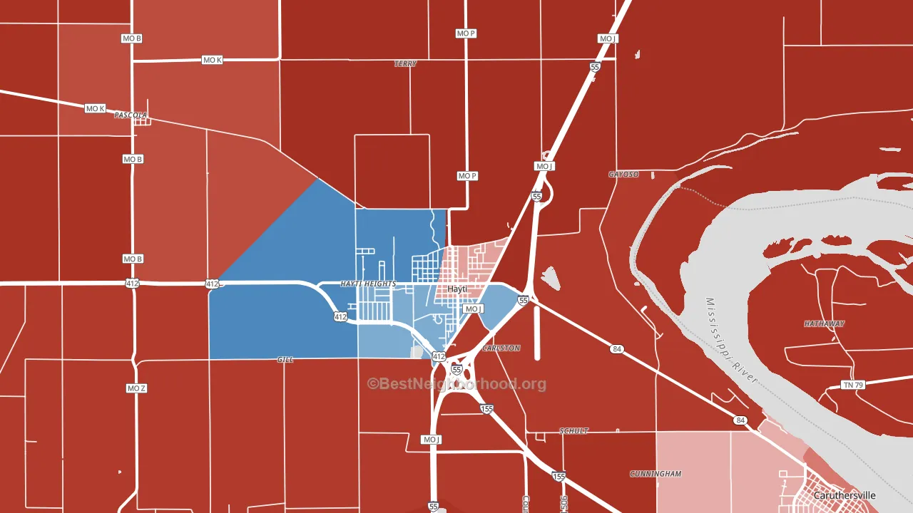 Hayti, MO block-group political-lean map