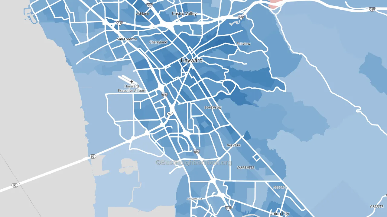 Hayward, CA block-group political-lean map