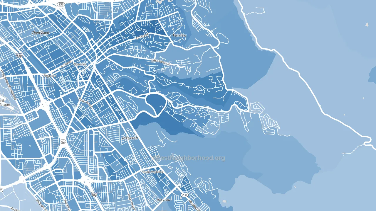 Hayward Highland, Hayward, CA block-group political-lean map