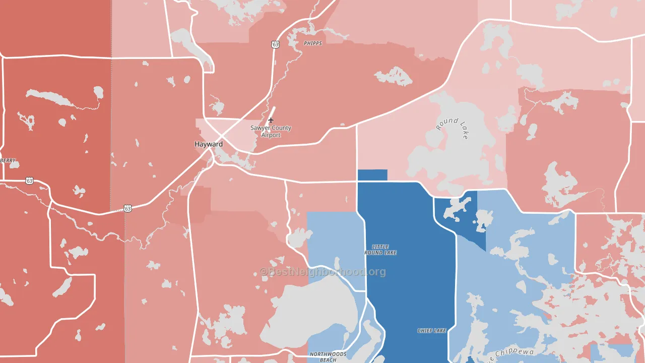 Hayward, WI block-group political-lean map