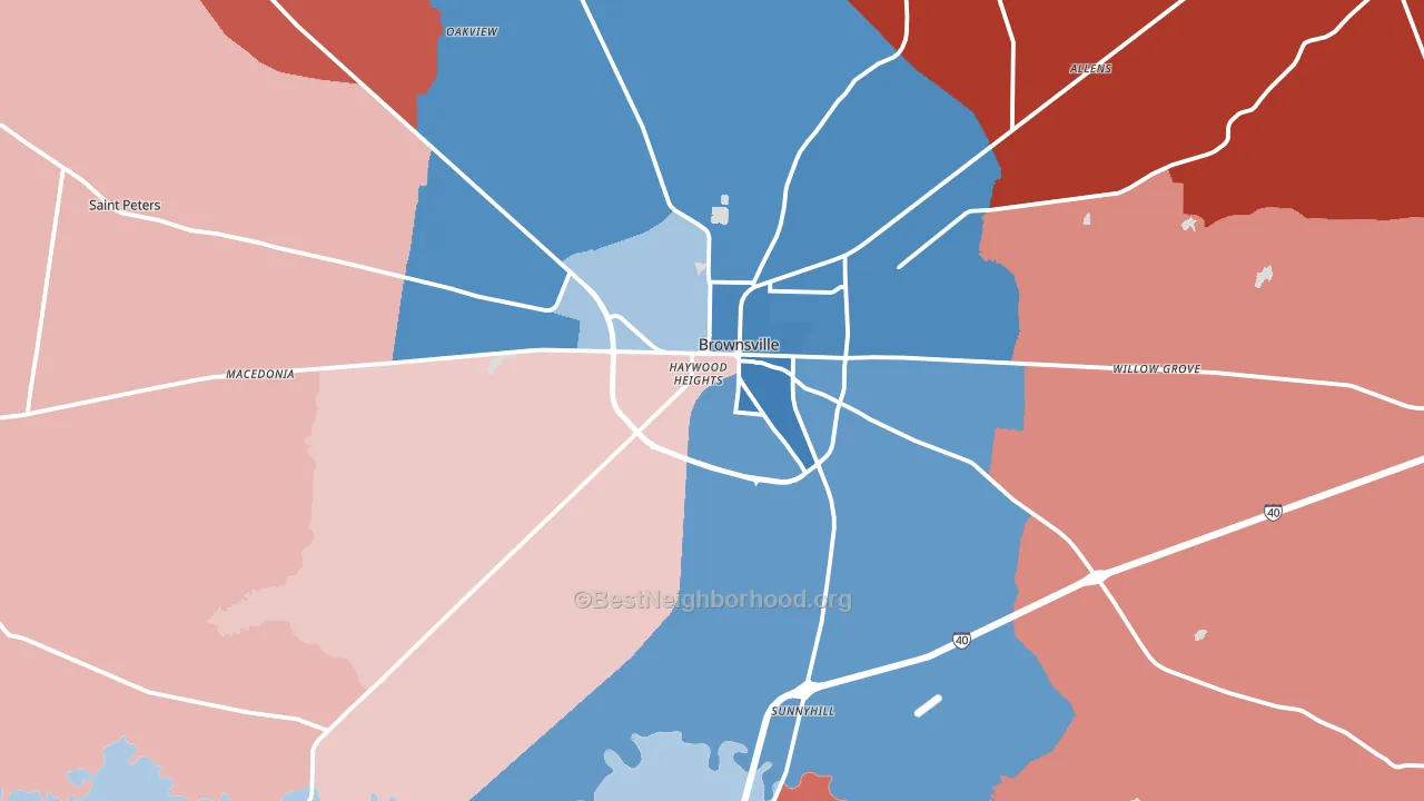 Haywood County, TN block-group political-lean map