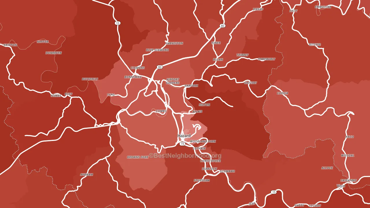 Hazard, KY block-group political-lean map
