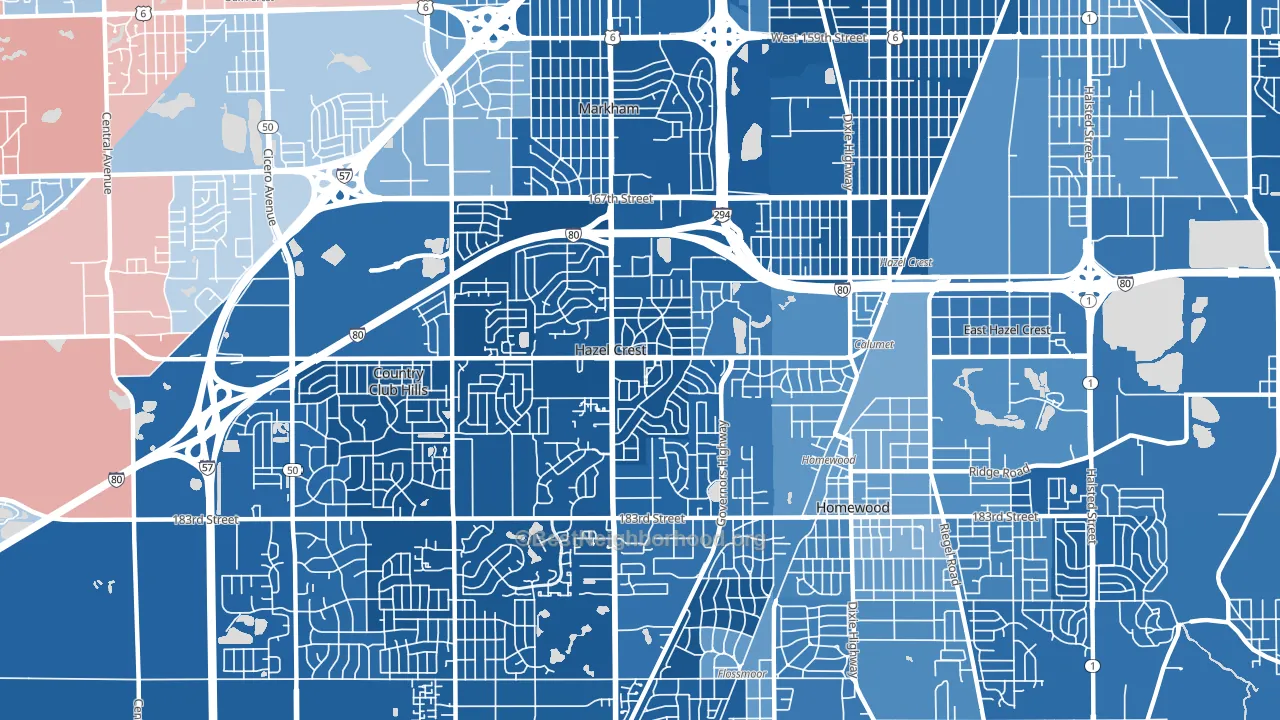 Hazel Crest, IL block-group political-lean map