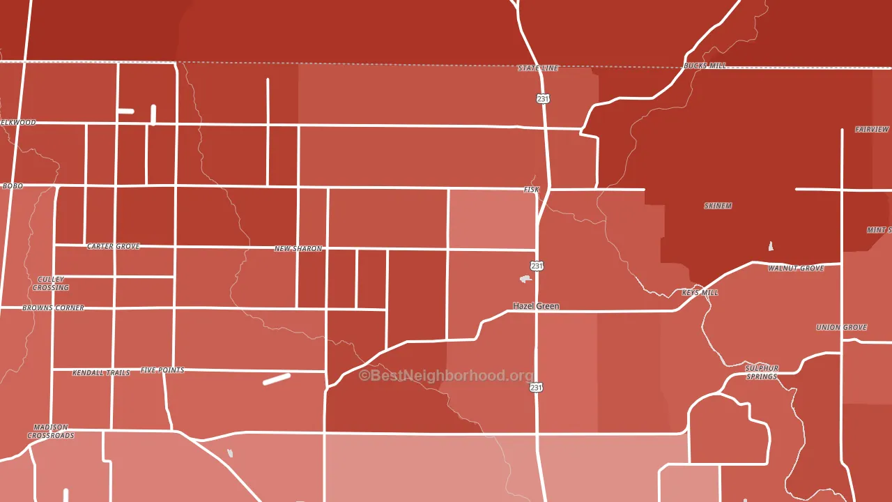Hazel Green, AL block-group political-lean map