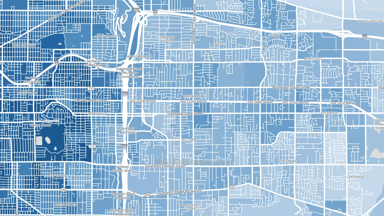 Hazelwood-Mill Park, Portland, OR block-group political-lean map
