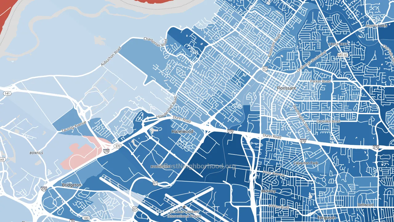 Hazelwood, MO block-group political-lean map