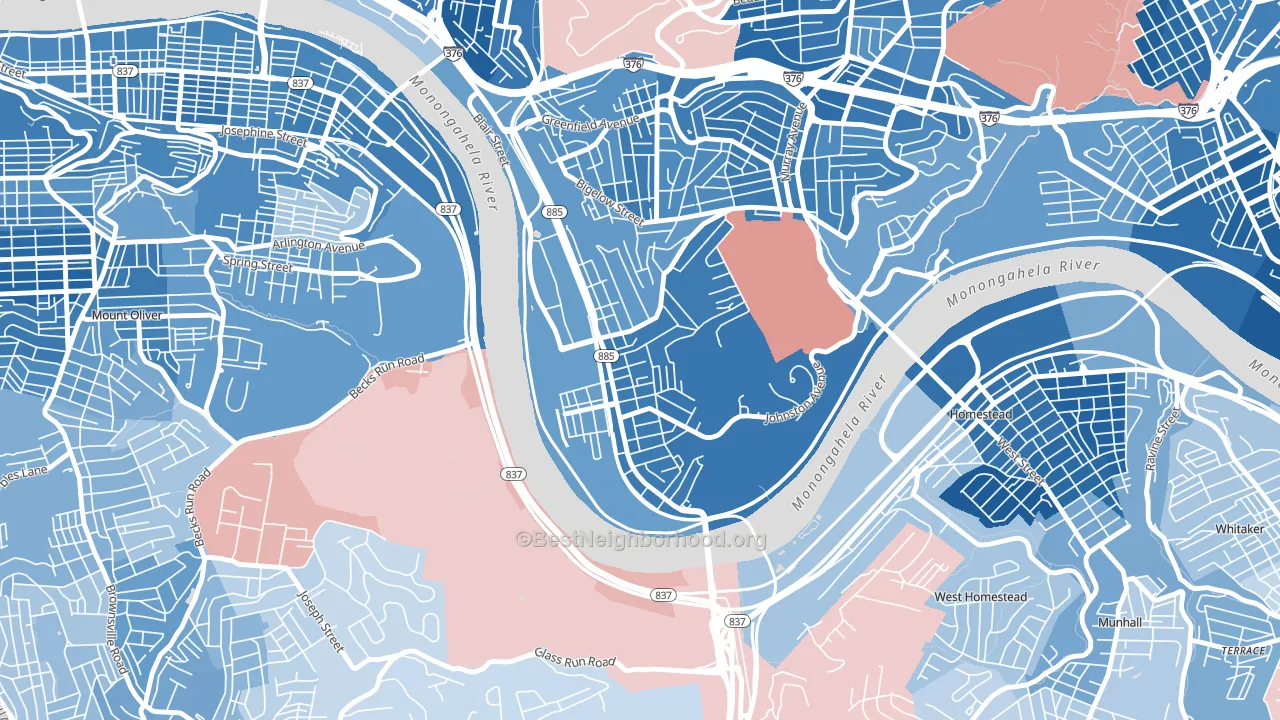 Hazelwood, Pittsburgh, PA block-group political-lean map