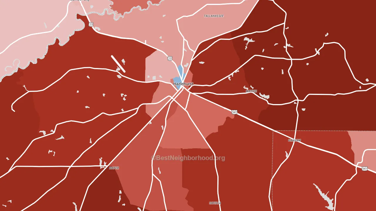 Hazlehurst, GA block-group political-lean map