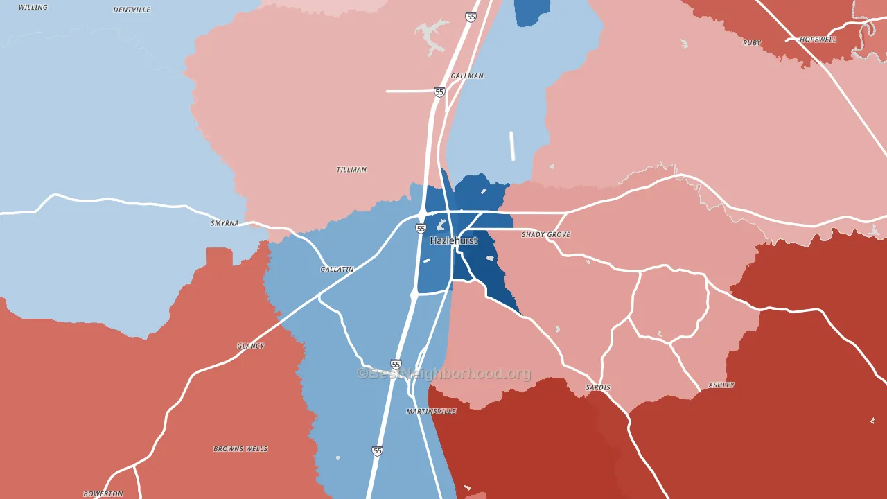 Hazlehurst, MS block-group political-lean map