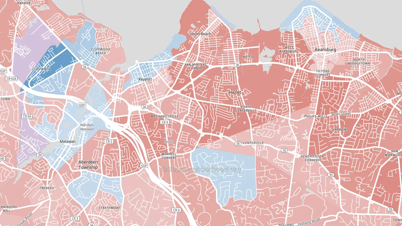 Hazlet, NJ block-group political-lean map