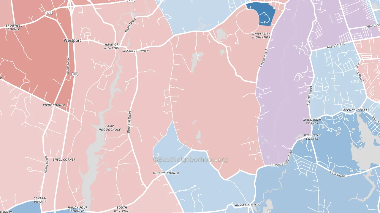 Head of Westport, MA block-group political-lean map