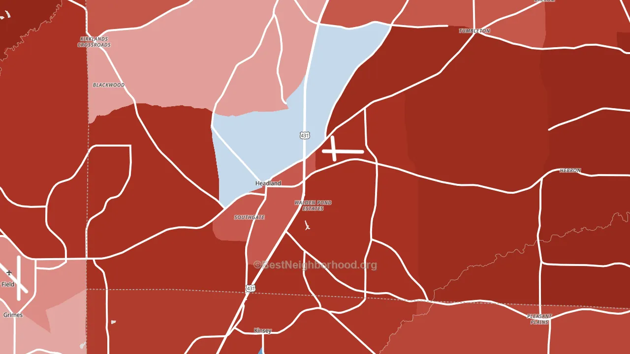 Headland, AL block-group political-lean map