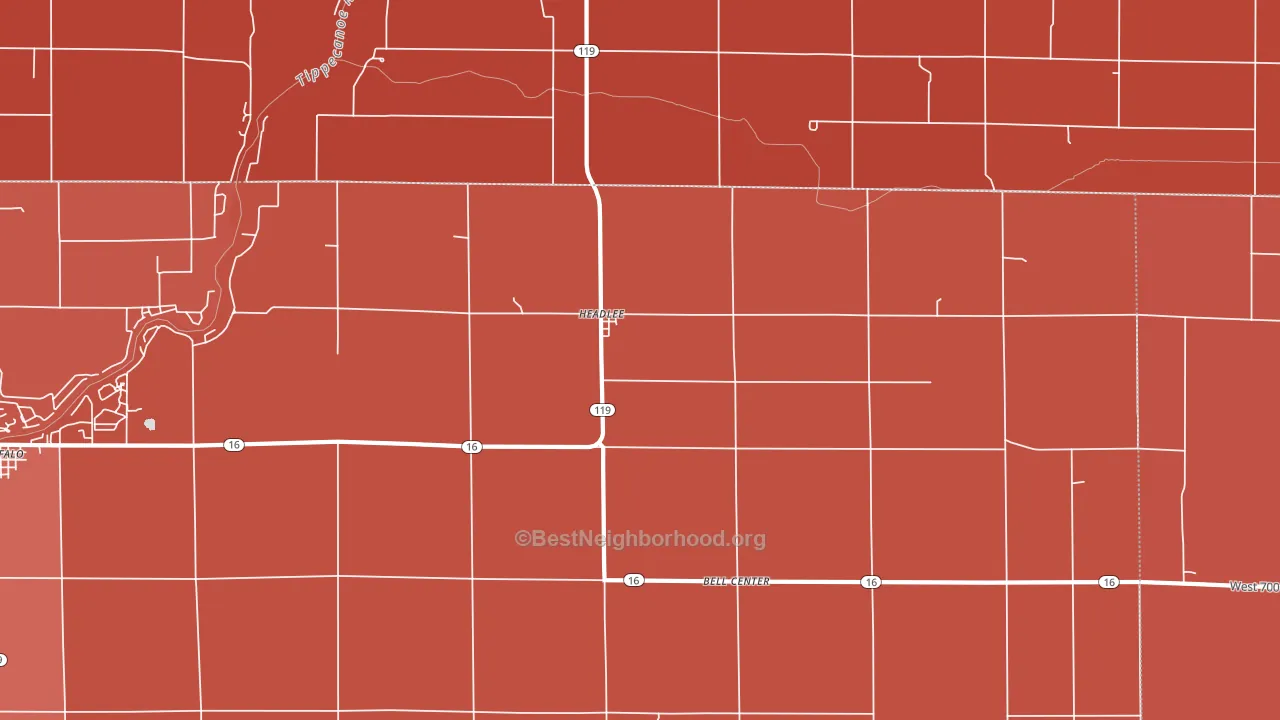 Headlee, IN block-group political-lean map