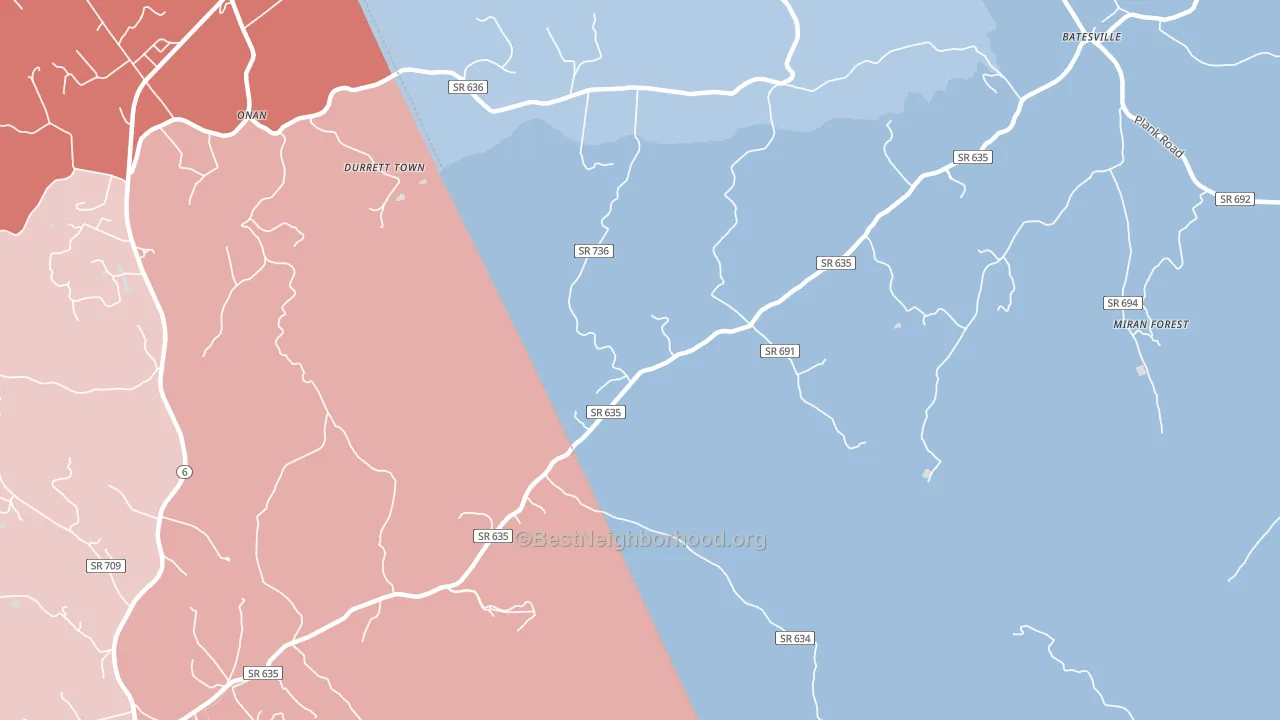 Heards, VA block-group political-lean map