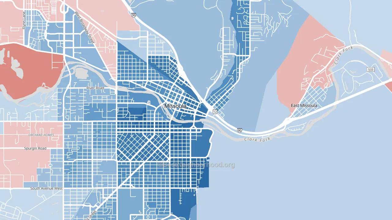 Heart of Missoula, Missoula, MT block-group political-lean map