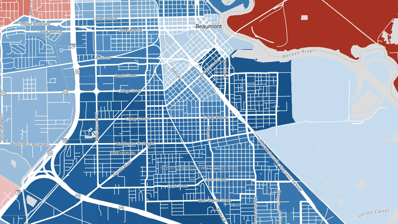 Heart of the City, Beaumont, TX block-group political-lean map