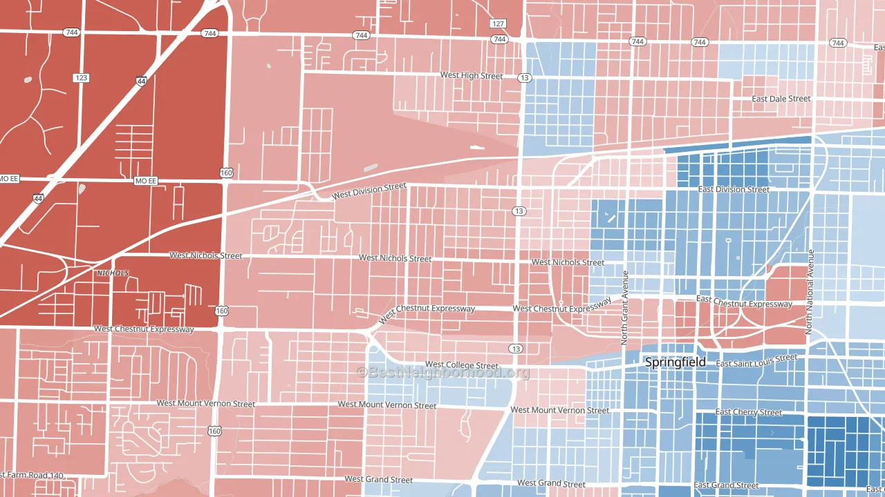 Heart of the Westside, Springfield, MO block-group political-lean map