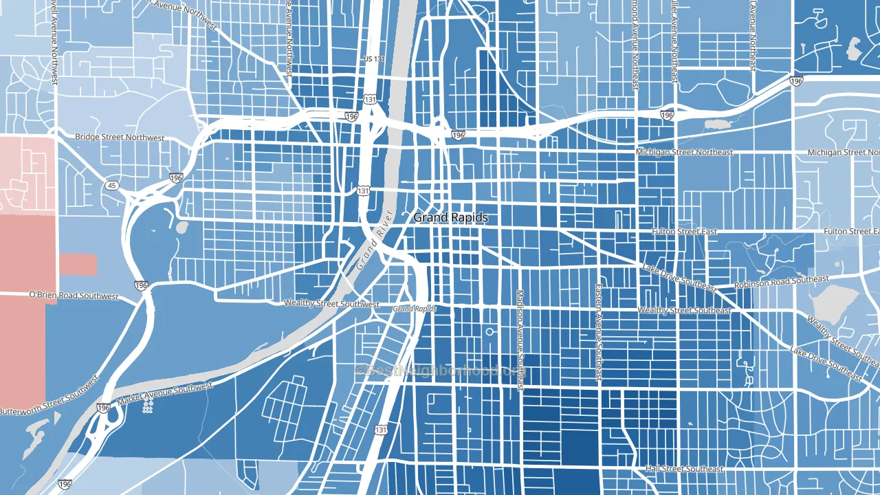 Heartside-Downtown, Grand Rapids, MI block-group political-lean map