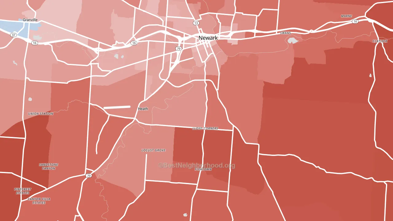 Heath, OH block-group political-lean map