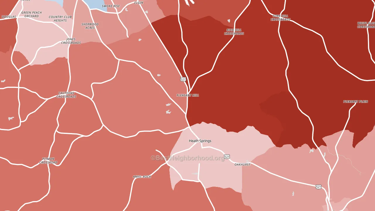 Heath Springs, SC block-group political-lean map