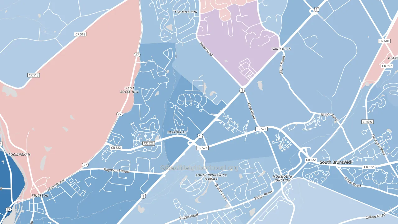 Heathcote, NJ block-group political-lean map