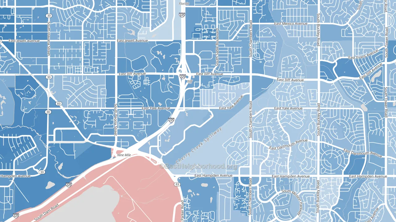 Heather Gardens, Aurora, CO block-group political-lean map