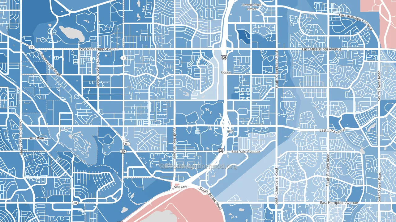 Heather Ridge, Aurora, CO block-group political-lean map