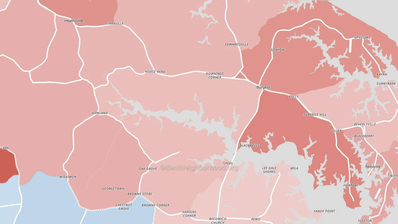 Heathsville, VA block-group political-lean map