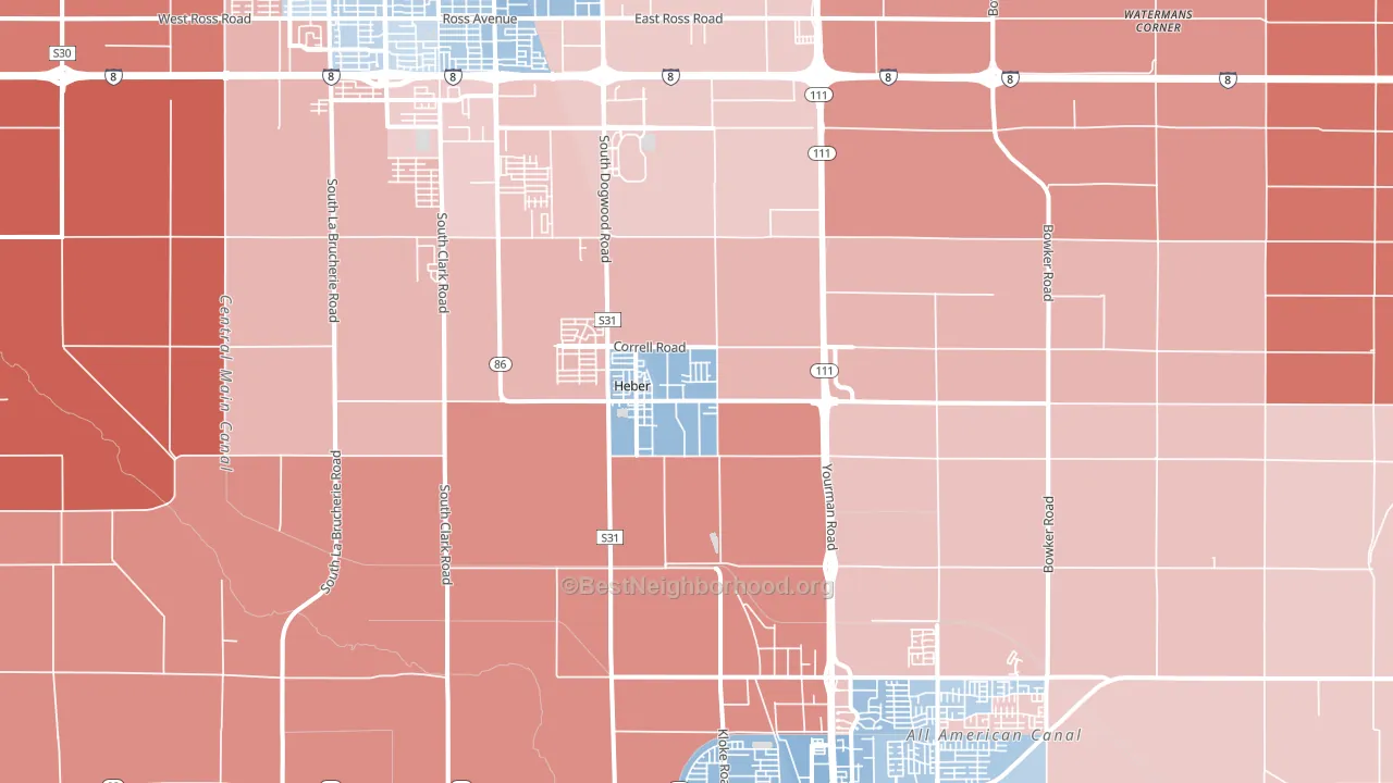 Heber, CA block-group political-lean map