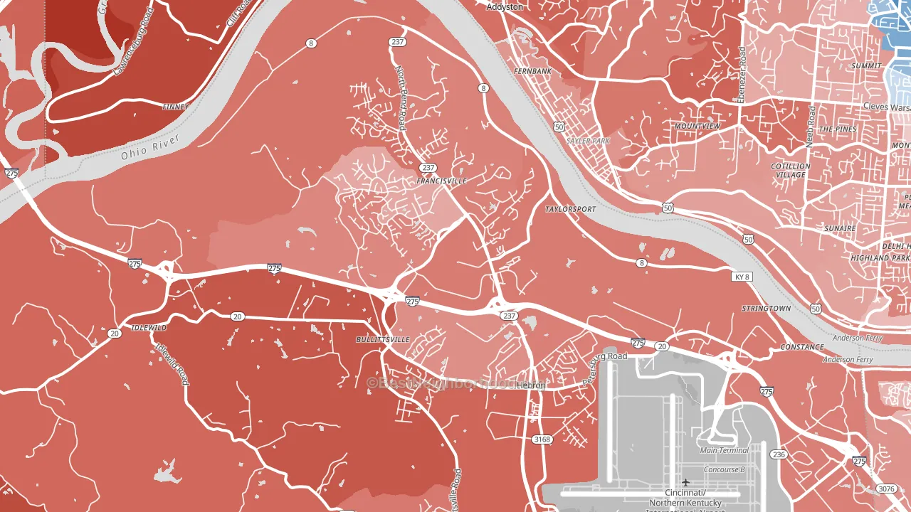 Hebron, KY block-group political-lean map