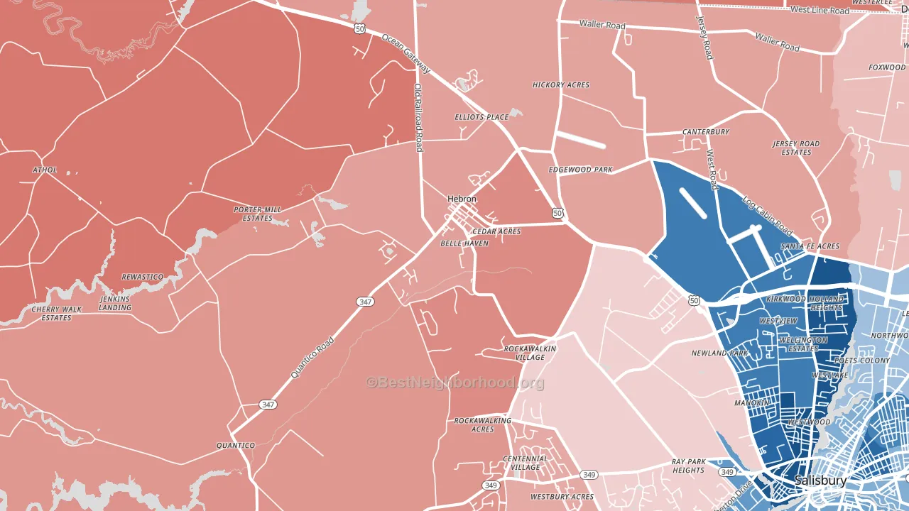 Hebron, MD block-group political-lean map