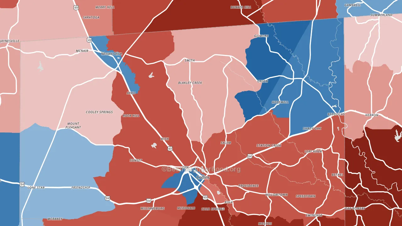 Hebron, MS block-group political-lean map