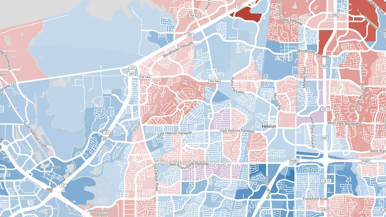 Hebron, TX block-group political-lean map