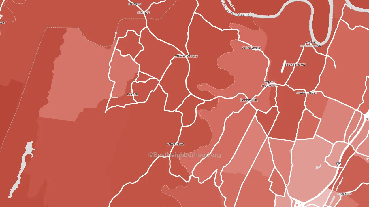 Hedgesville, WV block-group political-lean map